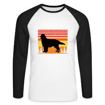 Flat Coated Retriever Dog Silhouette Retro Sunset - T-shirt baseball manches longues Homme - blanc/noir - Devant - Nik (191cm)