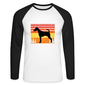 Fox Terrier Smooth Dog Silhouette Retro Sunset - T-shirt baseball manches longues Homme - blanc/noir - Devant - Nik (191cm)