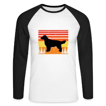 Field Spaniel Hund Lover Silhouette Vintage Sonnenuntergang - Unisex Baseballshirt langarm - Weiß/Schwarz - Vorne - Nik (191cm)