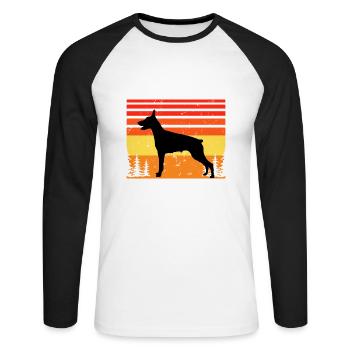 Doberman Dog Lover Silhouette Vintage Sunset - T-shirt baseball manches longues Homme - blanc/noir - Devant - Nik (191cm)
