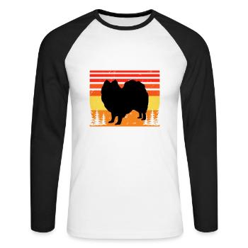 Indian Spitz Hundeliebhaber Silhouette Vintage Sonnenuntergang - Unisex Baseballshirt langarm - Weiß/Schwarz - Vorne - Nik (191cm)