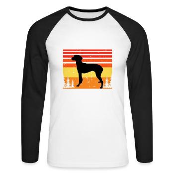 Hygenhund Dog Lover Silhouette Vintage Sunset - T-shirt baseball manches longues Homme - blanc/noir - Devant - Nik (191cm)