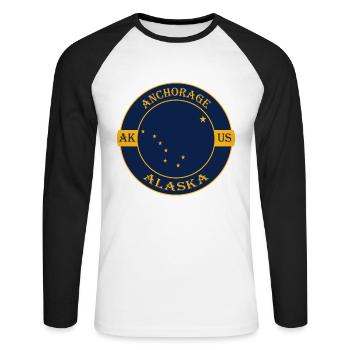 Anchorage Alaska Flagge USA Reise Souvenir Abzeichen - Unisex Baseballshirt langarm - Weiß/Schwarz - Vorne - Nik (191cm)