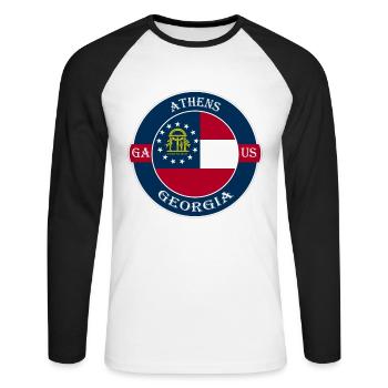 Athens Georgia Flag USA Travel Souvenir Badge - Unisex Long Sleeve Baseball T-Shirt - white/black - Front - Nik (191cm)