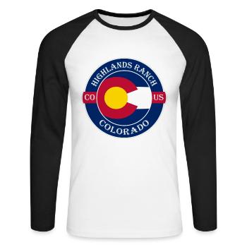 Highlands Ranch Colorado Flag USA Souvenir Logo - Unisex Long Sleeve Baseball T-Shirt - white/black - Front - Nik (191cm)