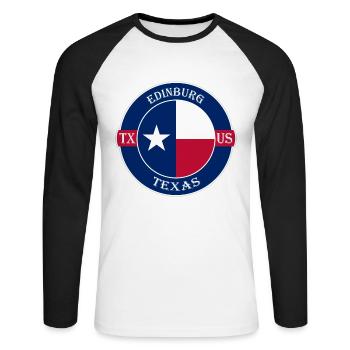Edinburg Texas Flag USA Travel Souvenir Badge - T-shirt baseball manches longues Homme - blanc/noir - Devant - Nik (191cm)
