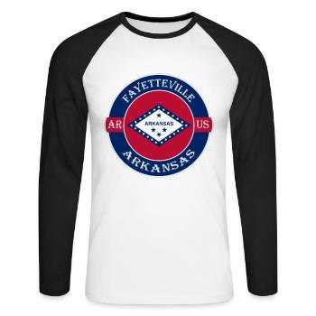 Fayetteville Arkansas Flagge USA Souvenir Abzeichen - Unisex Baseballshirt langarm - Weiß/Schwarz - Vorne - Nik (191cm)