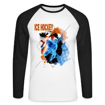 Eishockey Spieler Eishockeyspieler Neon Bunt - Unisex Baseballshirt langarm - Weiß/Schwarz - Vorne - Nik (191cm)