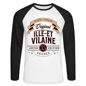 Vintage Ille-et-Vilaine - Département France - T-shirt baseball manches longues Homme - blanc/noir - Devant - Nik (191cm)