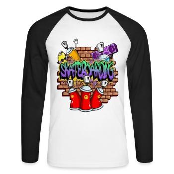 Skateboarding Skater Board Graffiti Spray Sprayer - Unisex Baseballshirt langarm - Weiß/Schwarz - Vorne - Nik (191cm)