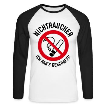 Nichtraucher – Ich Hab’s Geschafft! (3C / B) - Unisex Baseballshirt langarm - Weiß/Schwarz - Vorne - Nik (191cm)