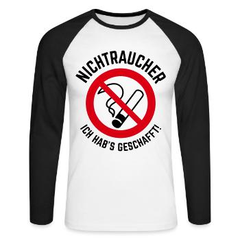 Nichtraucher – Ich Hab’s Geschafft! (2C) - Unisex Baseballshirt langarm - Weiß/Schwarz - Vorne - Nik (191cm)