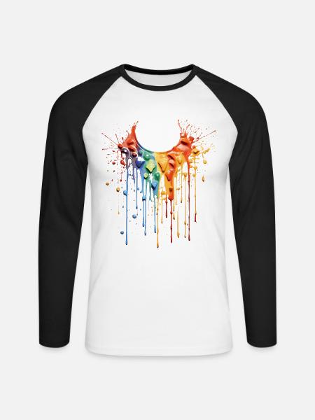 Regenbogen Farbkette - Unisex Baseballshirt langarm - Weiß/Schwarz