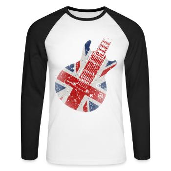 Union Jack Guitare - T-shirt baseball manches longues Homme - blanc/noir - Devant - Nik (191cm)
