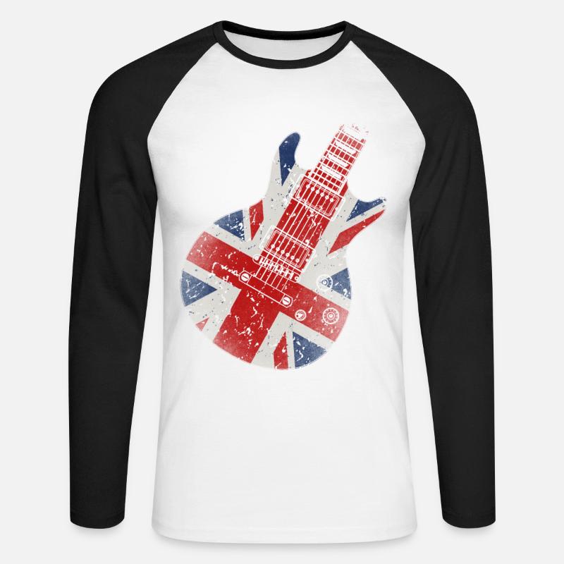 Union Jack Guitar - Unisex Long Sleeve Baseball T-Shirt - white/black