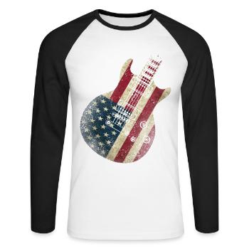 USA Flag Guitare - T-shirt baseball manches longues Homme - blanc/noir - Devant - Nik (191cm)
