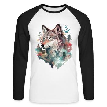 Wolf Wolf Head Nature Wilderness Adventure Forest Art - Unisex Long Sleeve Baseball T-Shirt - white/black - Front - Nik (191cm)