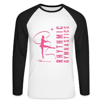 Rhythmic Gymnastics Gymnastik Gymnastin mit Band - Unisex Baseballshirt langarm - Weiß/Schwarz - Vorne - Nik (191cm)