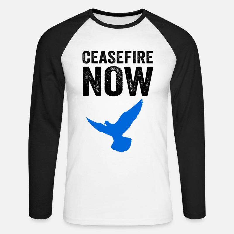 CEASEFIRE NOW mit Friedenstaube - Unisex Baseballshirt langarm - Weiß/Schwarz