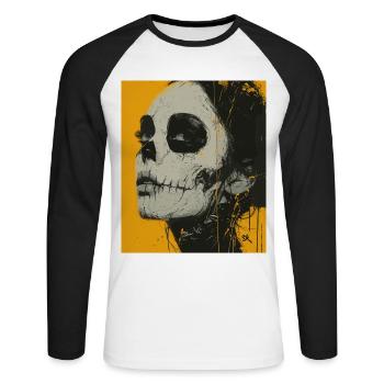 The Woman - Skull, Totenkopf, Teufel - Unisex Baseballshirt langarm - Weiß/Schwarz - Vorne - Nik (191cm)