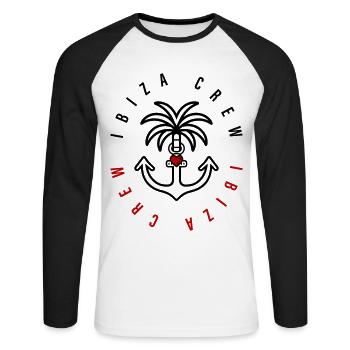 Ibiza Crew Anker Palme Herz - Unisex Baseballshirt langarm - Weiß/Schwarz - Vorne - Nik (191cm)