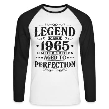 Légende depuis 1965 Vintage Born Anniversaire - T-shirt baseball manches longues Homme - blanc/noir - Devant - Nik (191cm)