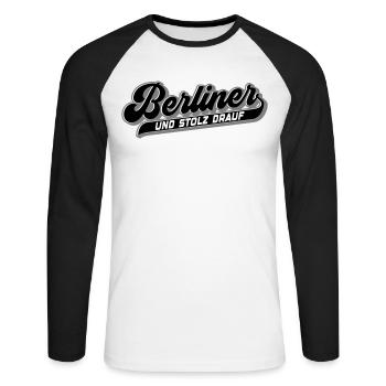 Berliner und Stolz drauf | Farben änderbar - Unisex Baseballshirt langarm - Weiß/Schwarz - Vorne - Nik (191cm)
