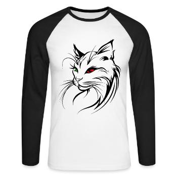Cat Silhouette Outline Drawing Lineart Art - Unisex Long Sleeve Baseball T-Shirt - white/black - Front - Nik (191cm)