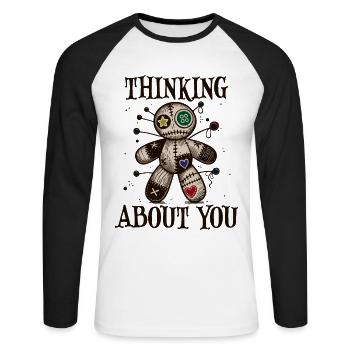 Je pense à toi, Voodoo Doll - T-shirt baseball manches longues Homme - blanc/noir - Devant - Nik (191cm)