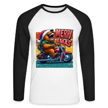 Merry Xmas Bear Motorcycle Biker Retro Cool Funny - Unisex Long Sleeve Baseball T-Shirt - white/black - Front - Nik (191cm)