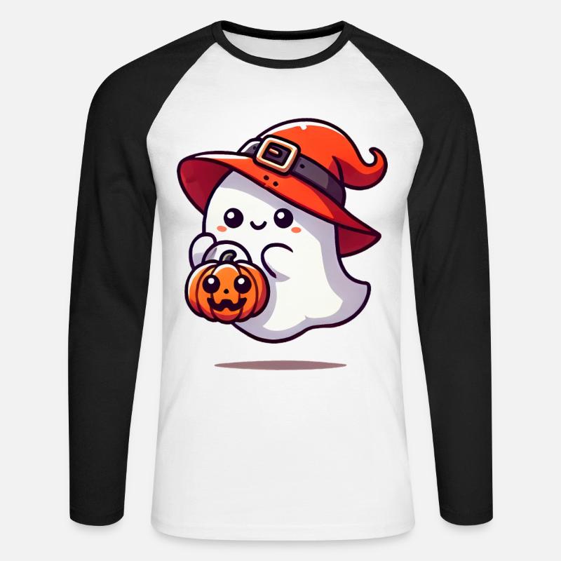 Entzückender Geist mit Hexenhut - Unisex Baseballshirt langarm - Weiß/Schwarz