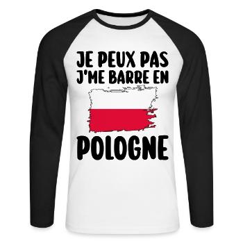 J'Peux Pas J'Me Barre En Pologne Voyage - T-shirt baseball manches longues Homme - blanc/noir - Devant - Nik (191cm)
