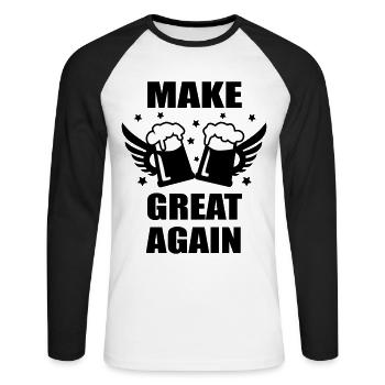 MAKE BEER GREAT AGAIN Mass Bier lustige Sprüche - Unisex Baseballshirt langarm - Weiß/Schwarz - Vorne - Nik (191cm)