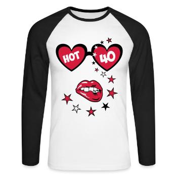 Kussmund HOT 40. Geburtstag Sexy Sonnenbrille - Unisex Baseballshirt langarm - Weiß/Schwarz - Vorne - Nik (191cm)