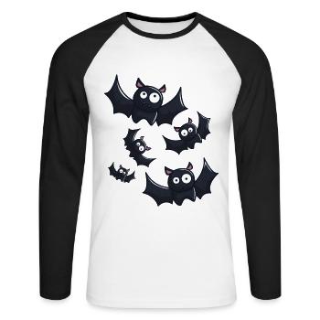 Ein Schwarm Fledermäuse zu Halloween - Unisex Baseballshirt langarm - Weiß/Schwarz - Vorne - Nik (191cm)