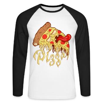 Pizza Monster - Unisex Long Sleeve Baseball T-Shirt - white/black - Front - Nik (191cm)