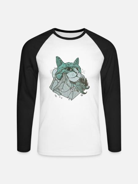 Katzen Berg mit Katze Kopf und Felsen - Unisex Baseballshirt langarm - Weiß/Schwarz