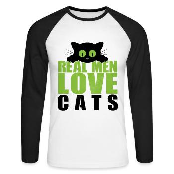 real men loves cats funny slogan for all catlover - Unisex Long Sleeve Baseball T-Shirt - white/black - Front - Nik (191cm)
