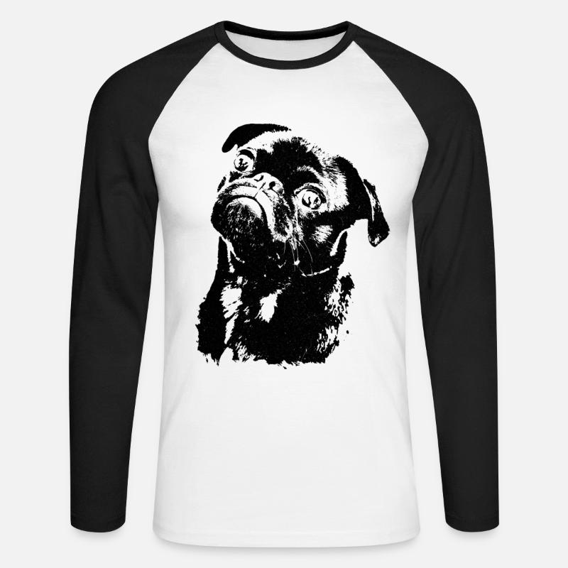 Eine Skizze eines Mops - Unisex Baseballshirt langarm - Weiß/Schwarz