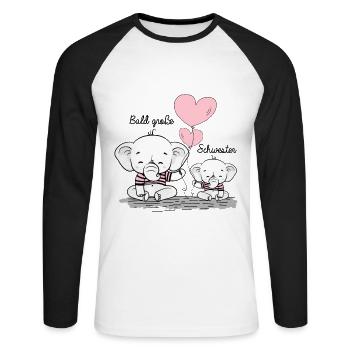 Bald Große Schwester, Süsse Elefanten Geschwister - Unisex Baseballshirt langarm - Weiß/Schwarz - Vorne - Nik (191cm)