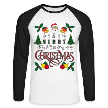 Joyeux Noël en langue des signes américaine - T-shirt baseball manches longues Homme - blanc/noir - Devant - Nik (191cm)