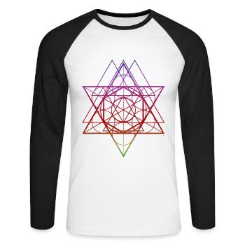 Techno Ring Pentagram Musique EDM colorée - T-shirt baseball manches longues Homme - blanc/noir - Devant - Nik (191cm)