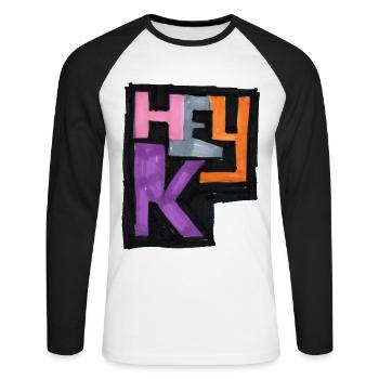 hey K Logo - Unisex Baseballshirt langarm - Weiß/Schwarz - Vorne - Nik (191cm)
