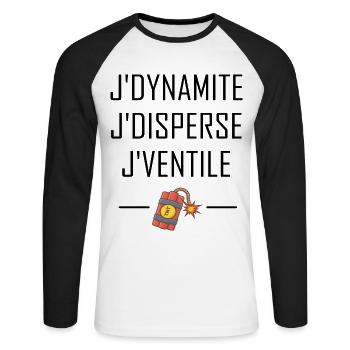 J'dynamite t-shirt citations cadeau humour - T-shirt baseball manches longues Homme - blanc/noir - Devant - Nik (191cm)