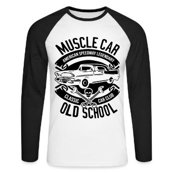 Muscle Car OLd School - Unisex Baseballshirt langarm - Weiß/Schwarz - Vorne - Nik (191cm)
