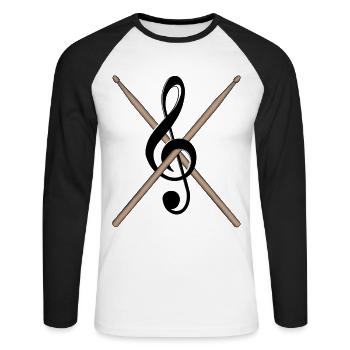 Drumsticks Notenschlüssel - Unisex Baseballshirt langarm - Weiß/Schwarz - Vorne - Nik (191cm)