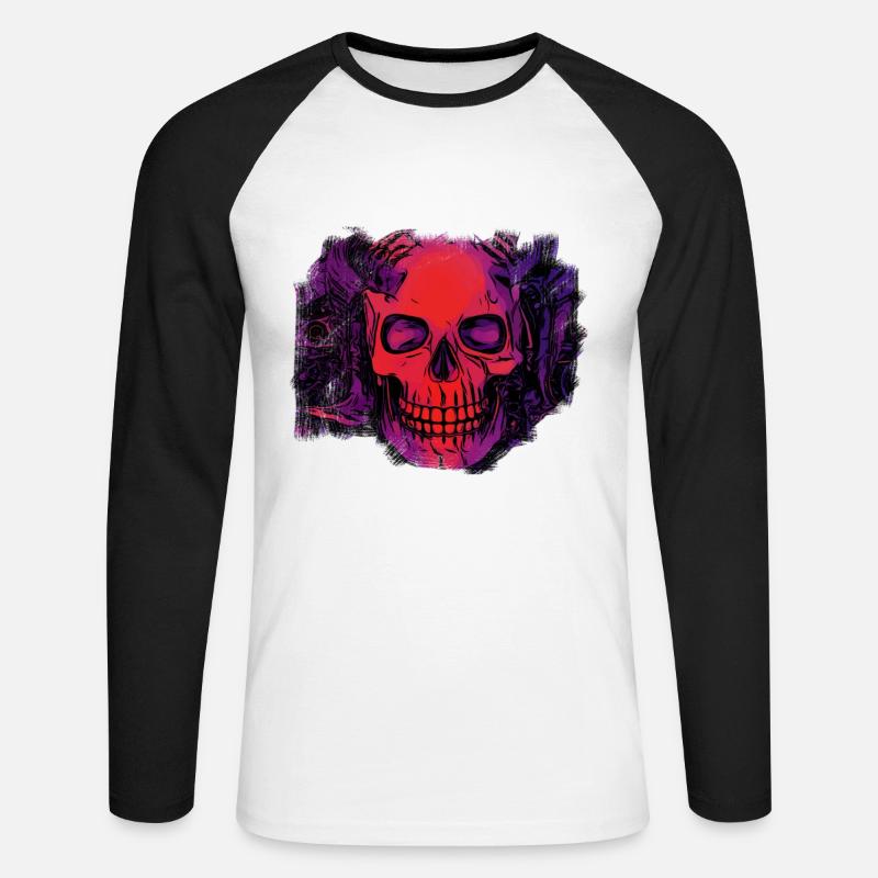 comic Dämonen schädel - Unisex Baseballshirt langarm - Weiß/Schwarz