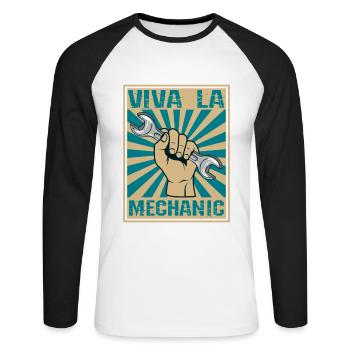 Viva La Mechanic Retro Clé à bois - T-shirt baseball manches longues Homme - blanc/noir - Devant - Nik (191cm)