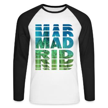 Madrid Spain City Skyline Home Love - Unisex Long Sleeve Baseball T-Shirt - white/black - Front - Nik (191cm)