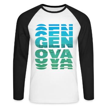 Gênes Gênes Italie Ville Skyline Vacances Amour - T-shirt baseball manches longues Homme - blanc/noir - Devant - Nik (191cm)